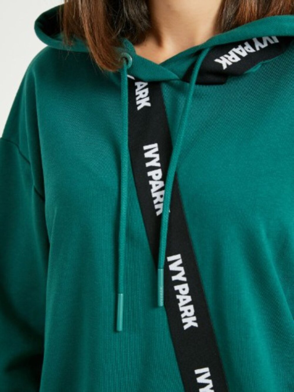 Ivy Park Green Longline Hoodie with Logo Strap Detail